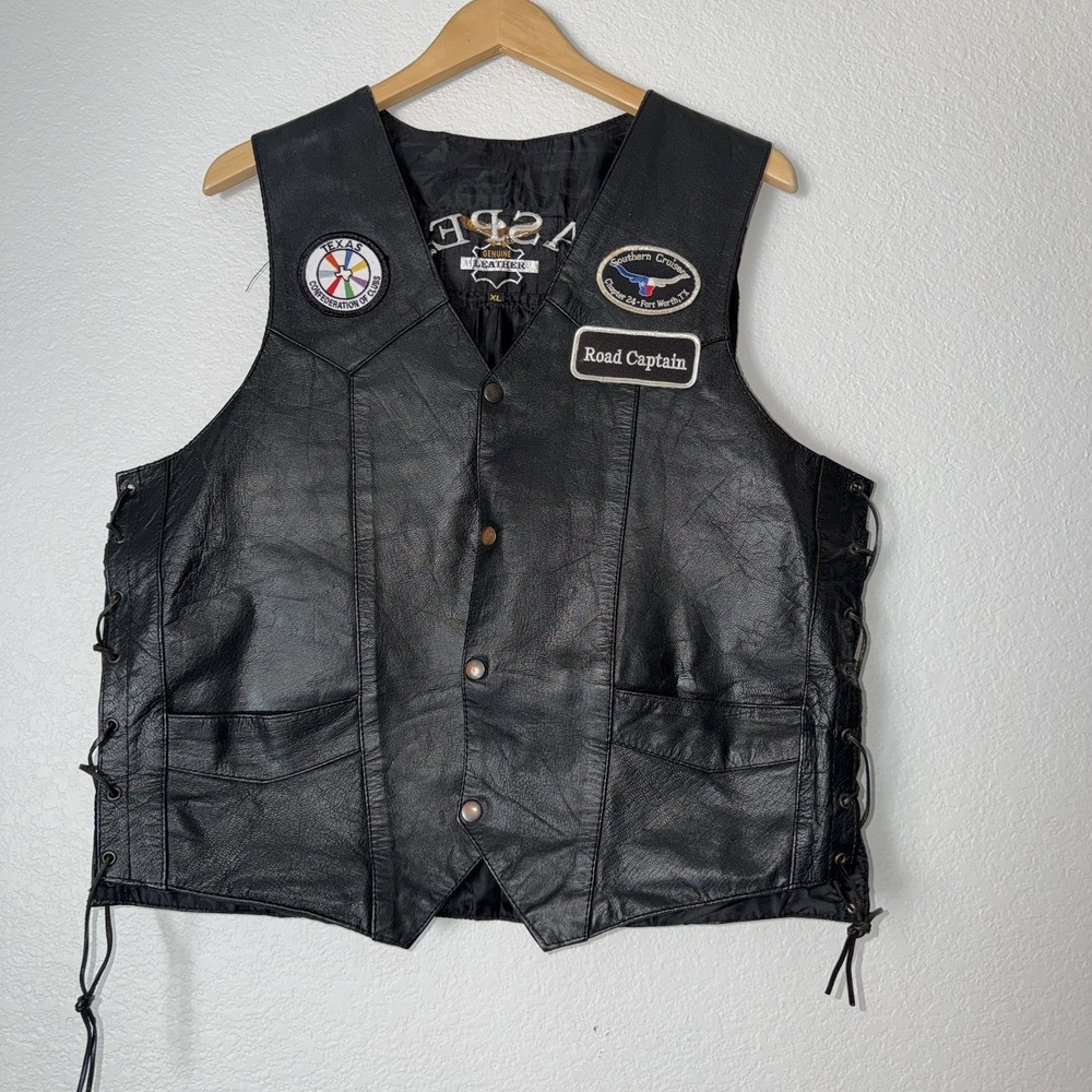 VTG Harley Davidson Leather Motorcycle Vest XL Southern Cruisers Road Captain